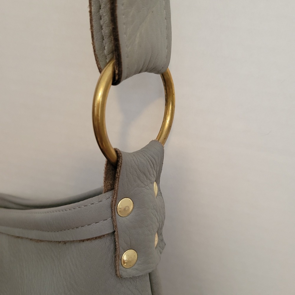 Romag Grey Pebbled Leather Leopard Calf Hair Hobo Bag Gold Hardware - Picture 4 of 16